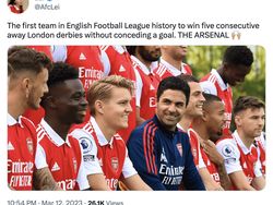 Meme Arsenal Kokoh di Puncak, Arteta 100 Kali Menang