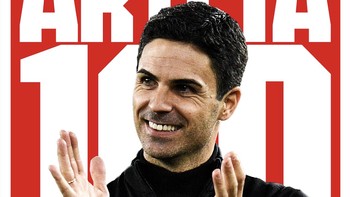 Dengan kemenangan atas Fulham, ternyata menandai juga Mikel Arteta sudah mempersembahkan 100 kali kemenangan buat The Gunners. Foto: Twitter