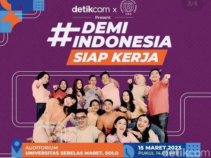 detikcom membuka lowongan pekerjaan dalam rangka meramaikan #DemiIndonesia Goes to Campus UNS Solo, 15 Maret 2023. Yuk daftar Recruitment Day #DemiIndonesia Siap Kerja!