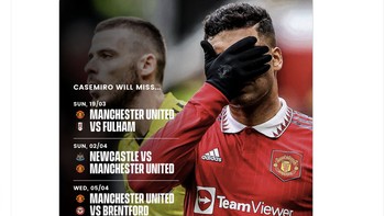 MU pun harus bertanding 4 laga ke depan di Liga Inggris tanpa Casemiro. Foto: Twitter