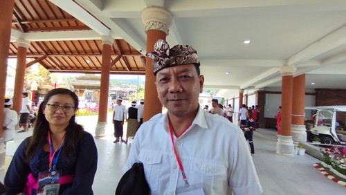 Kasatpol PP  Bali Dewa Rai Darmadi saat berada di acara peresmian Pura Besakih, Karangasem, Bai, Senin (13/3/2023).