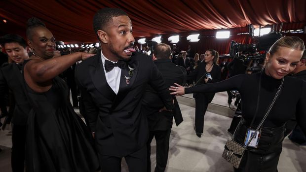 HOLLYWOOD, CA - MARCH 12: Michael B. Jordan attends the 95th Academy Awards at the Dolby Theatre on March 12, 2023 in Hollywood, California. (Robert Gauthier / Los Angeles Times via Getty Images)