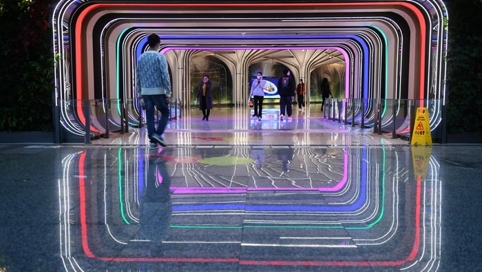CHONGQING, CHINA - MARCH 13: A metro station decorated with light installations on March 13, 2023 in Chongqing, China. (Photo by Zhou Yi/China News Service/VCG via Getty Images)