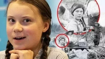 Aktivis Greta Thunberg diduga seorang time traveller. Sebab ditemukan sosok yang mirip dirinya di sebuah foto yang menunjukkan 3 anak pekerja tambang emas di Yukon, Kanada, dan diambil tahun 1898. Foto: Filmorra