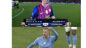 Haaland menyamai rekor Messi mencetak 5 gol dalam satu pertandingan babak knock out Liga Champions. Foto: Twitter