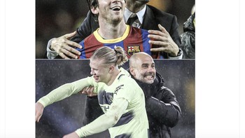 Pep Guardiola menjadi pelatih baik Messi dan Haaland di mana keduanya mengukir rekor gol. Foto: Twitter