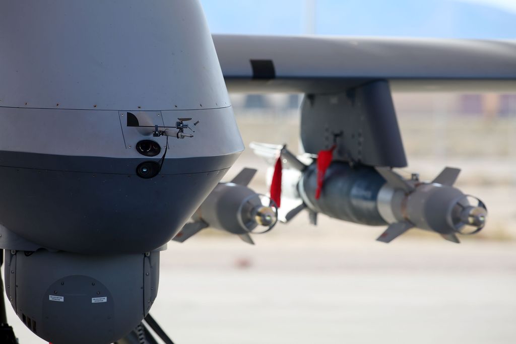 INDIAN SPRINGS, NV - NOVEMBER 17:  (EDITORS NOTE: Image has been reviewed by the U.S. Military prior to transmission.) An MQ-9 Reaper remotely piloted aircraft (RPA) flies by during a training mission at Creech Air Force Base on November 17, 2015 in Indian Springs, Nevada. The Pentagon has plans to expand combat air patrols flights by remotely piloted aircraft by as much as 50 percent over the next few years to meet an increased need for surveillance, reconnaissance and lethal airstrikes in more areas around the world.  (Photo by Isaac Brekken/Getty Images)