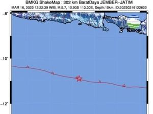 Gempa Jember M 5,7 Tak Berpotensi Tsunami