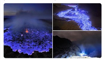 Gunung Berapi Biru di Ethiopia mendapatkan warnanya dari penyalaan gas belerang yang mematikan.  Foto: Twitter/NaturelsWeird