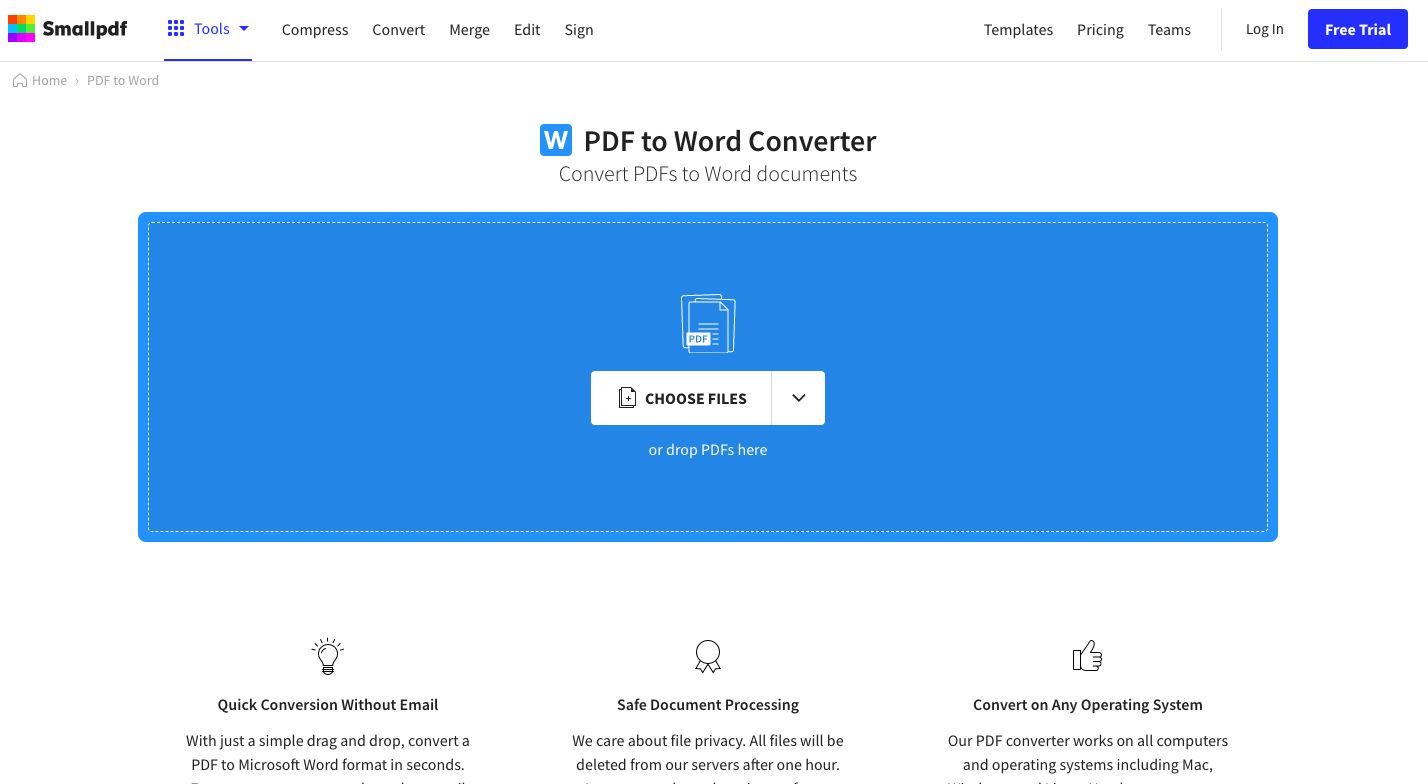 Tangkapan layar situs smallpdf.com