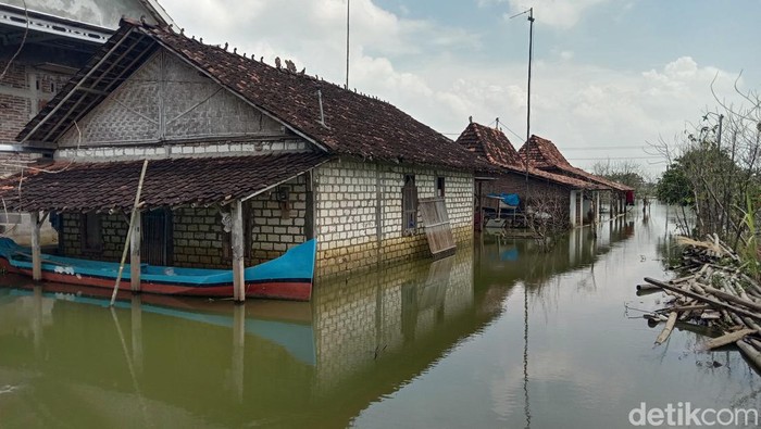 Kondisi warga Mintobasuki Pati masih bertahan tinggal di ranggon selama kebanjiran. Foto diambil Jumat (17/3/2023).