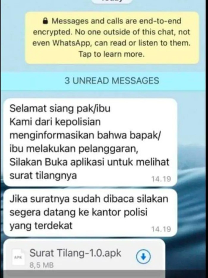 Penipuan surat tilang lewat WhatsApp