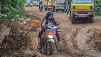 Jalan penghubung Kabupaten Tanjungjabung Timur dengan Kota Jambi itu bergelombang dan berlubang hingga kedalaman 60 cm di sejumlah titik. 