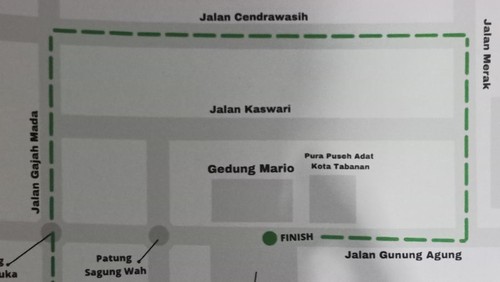 Rute pawai ogoh-ogoh Nyepi Tahun Saka 1945 di Desa Adat Kota Tabanan, Kabupaten Tabanan, Bali.