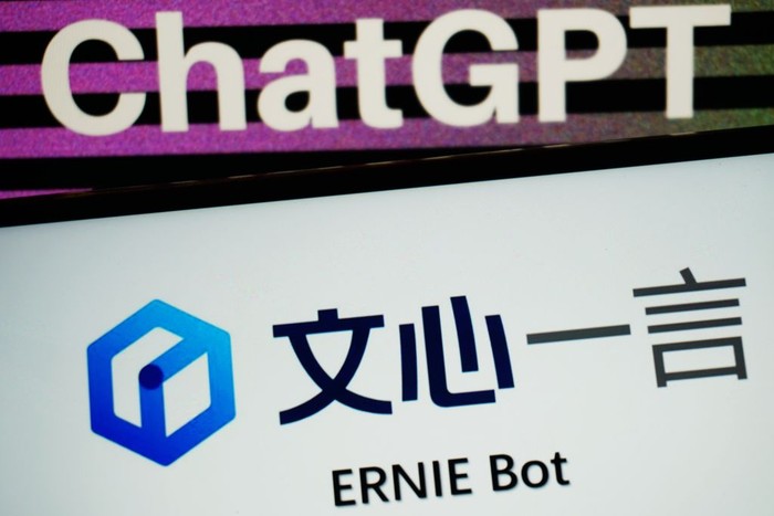 HANGZHOU, CHINA - MARCH 16, 2023 - Photo taken on March 16, 2023 shows ERNIE Bot and the logo of Baidu. Baidus 