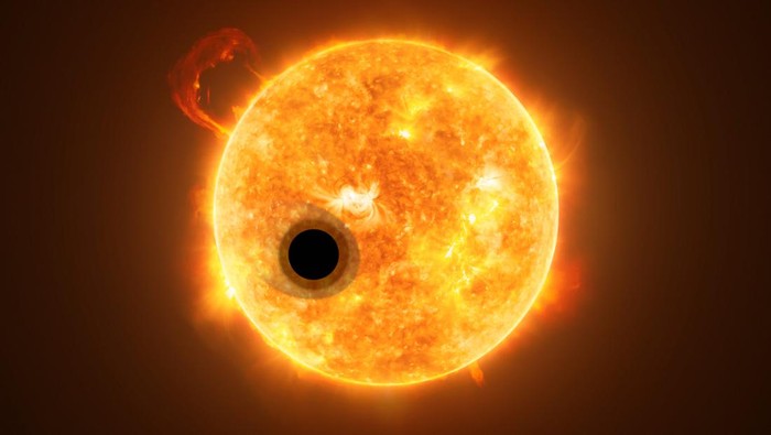 The exoplanet WASP-107b is a gas giant, orbiting a highly active K-type main sequence star. The star is about 200 light-years from Earth. Using spectroscopy, scientists were able to find helium in the escaping atmosphere of the planet — the first detection of this element in the atmosphere of an exoplanet.