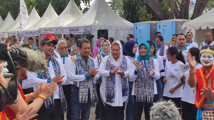 Menteri KP  Sakti Wahyu Trenggono saat hadir di peresmian Bulan Mutu Karantina di halaman Gedung Gradika, Jalan Pahlawan, Semarang, Minggu (19/3/2023).