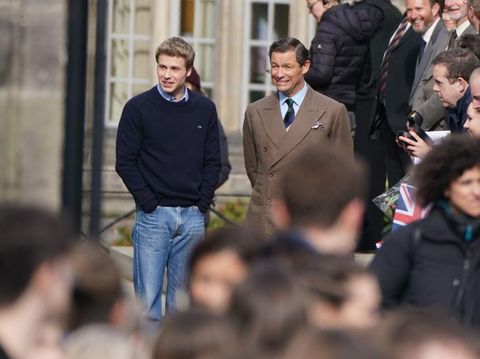 Syuting The Crown Season 6 Ed McVey, playing the part of Prince William and Dominic West playing the part of Prince of Wales as they film scenes for the next season of The Crown in St Andrews, Scotland. Picture date: Wednesday March 15, 2023. (Photo by Andrew Milligan/PA Images via Getty Images)