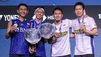 Fajar/Rian menang atas rekan senegaranya Hendra Setiawan dan Mohammad Ahsan dalam final All England 2023 di Utilita Arena Birmingham, Inggris, Minggu (19/3/2023).