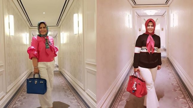 Kehidupan Sekda Riau SF Hariyanto turut menjadi sasaran kritikan di media sosial setelah konten flexing istrinya, Adrias, viral. Salah satunya memperlihatkan Adrias bergaya dengan blouse ungu dan tas Hermes Kelly Mini yang harganya bisa menyentuh Rp 500 juta. SF Hariyanto kemudian mengklarifikasi bahwa barang-barang milik istrinya merupakan produk KW alias tiruan. Jadi bapak mempromosikan barang palsu? sindir netizen. (Foto: Twitter)