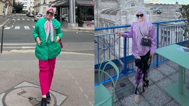 Pada foto lainnya yang viral tampak istri Sekda Riau yang bernama Adrias itu bergaya memakai blouse ungu dan tas Hermes Kelly Mini yang harganya bisa mencapai Rp 500 juta. Foto: Dok. Instagram, Twitter