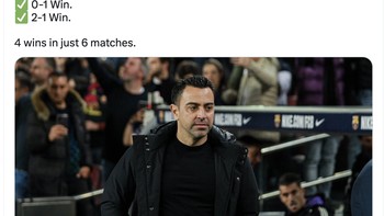 Performa impresif Xavi sebagai pelaih Barcelona ketika berlaga lawan Real Madrid. Foto: Twitter
