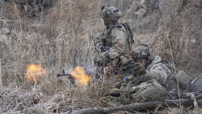 U.S. soldiers participate in a joint military drill between South Korea and the United States in Paju, South Korea, Thursday, March 16, 2023. North Korea test-launched an intercontinental ballistic missile Thursday just hours before the leaders of South Korea and Japan were to meet at a Tokyo summit expected to be overshadowed by North Korean nuclear threats. The Norths first ICBM test in a month and third weapons tests this week also comes as South Korean and U.S. troops continue joint military exercises that Pyongyang considers a rehearsal to invade. (AP Photo/Lee Jin-man)