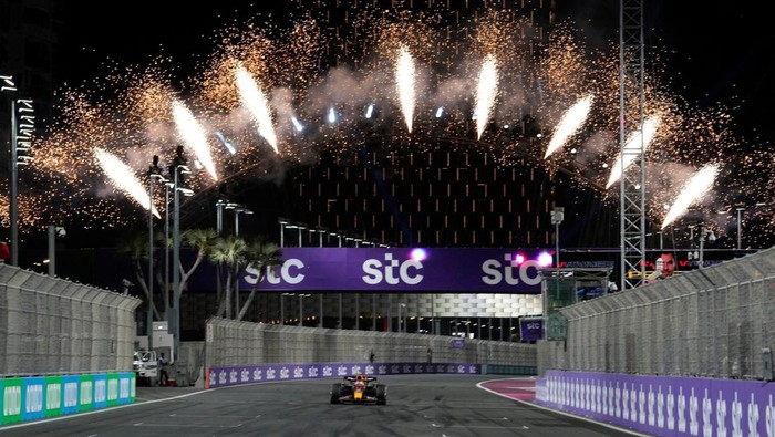 Formula One F1 - Saudi Arabian Grand Prix - Jeddah Corniche Circuit, Jeddah, Saudi Arabia - March 19, 2023 Red Bulls Sergio Perez wins the Saudi Arabian Grand Prix Pool via REUTERS/Luca Bruno     TPX IMAGES OF THE DAY