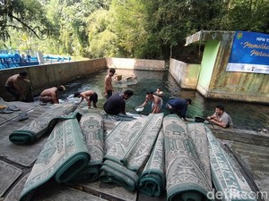 Ramai-ramai Cuci Karpet Musala Sambut Ramadan di Ndas Gending Magelang