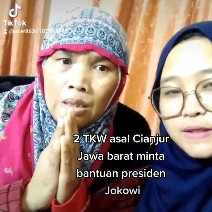Tangkapan layar TKW Cianjur terjebak di Suriah.