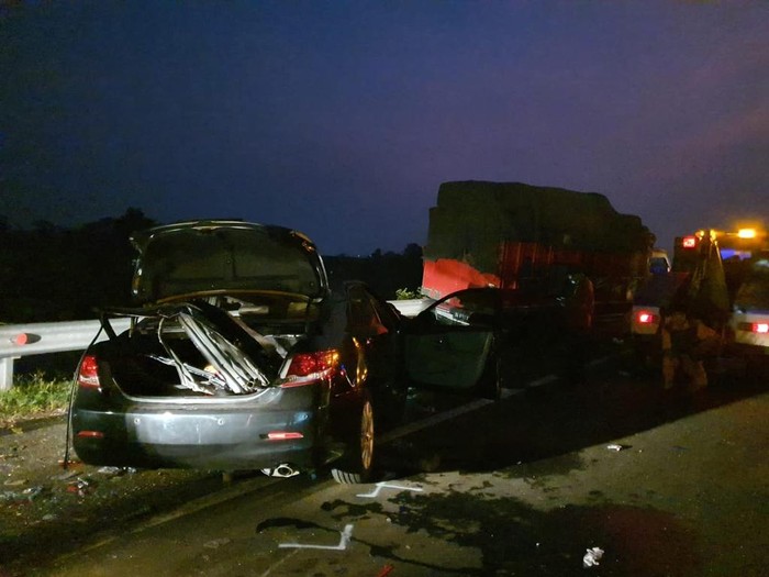 TKP kecelakaan menewaskan pebulutangkis Syabda Perkasa Belawa di Tol Pemalang, Senin (20/3/2023).