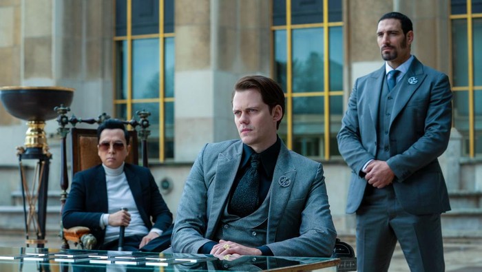 Donnie Yen as Caine, Bill Skarsgård as Marquis, and Marko Zaror as Chidi in John Wick: Chapter 4. Photo Credit: Murray Close