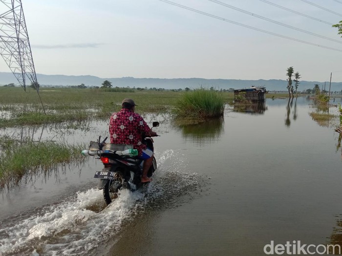 Kondisi jalan alternatif Kudus-Kayen-Sukolilo di wilayah Kabupaten Pati yang terendam banjir selama 3 bulan, Selasa (21/3/2023) siang.