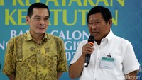 Susno Duadji memberikan keterangan pers usai menjalani uji kelayakan dan kepatuhan di Kantor DPP PKB, Jakarta, Selasa (21/3/2023).