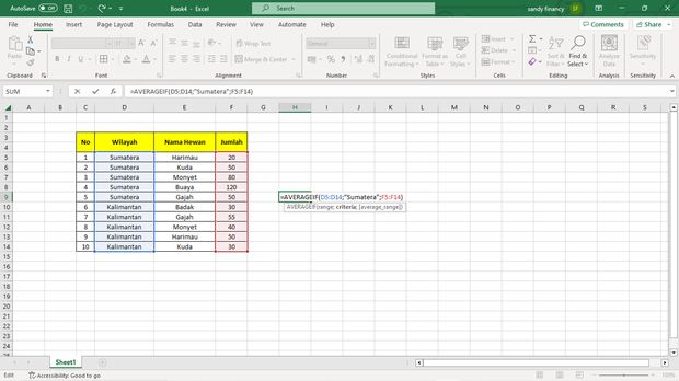 Menghitung rata-rata dengan excel