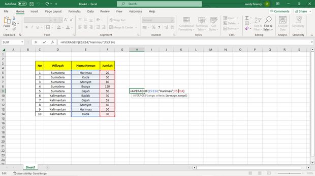 Menghitung rata-rata dengan excel