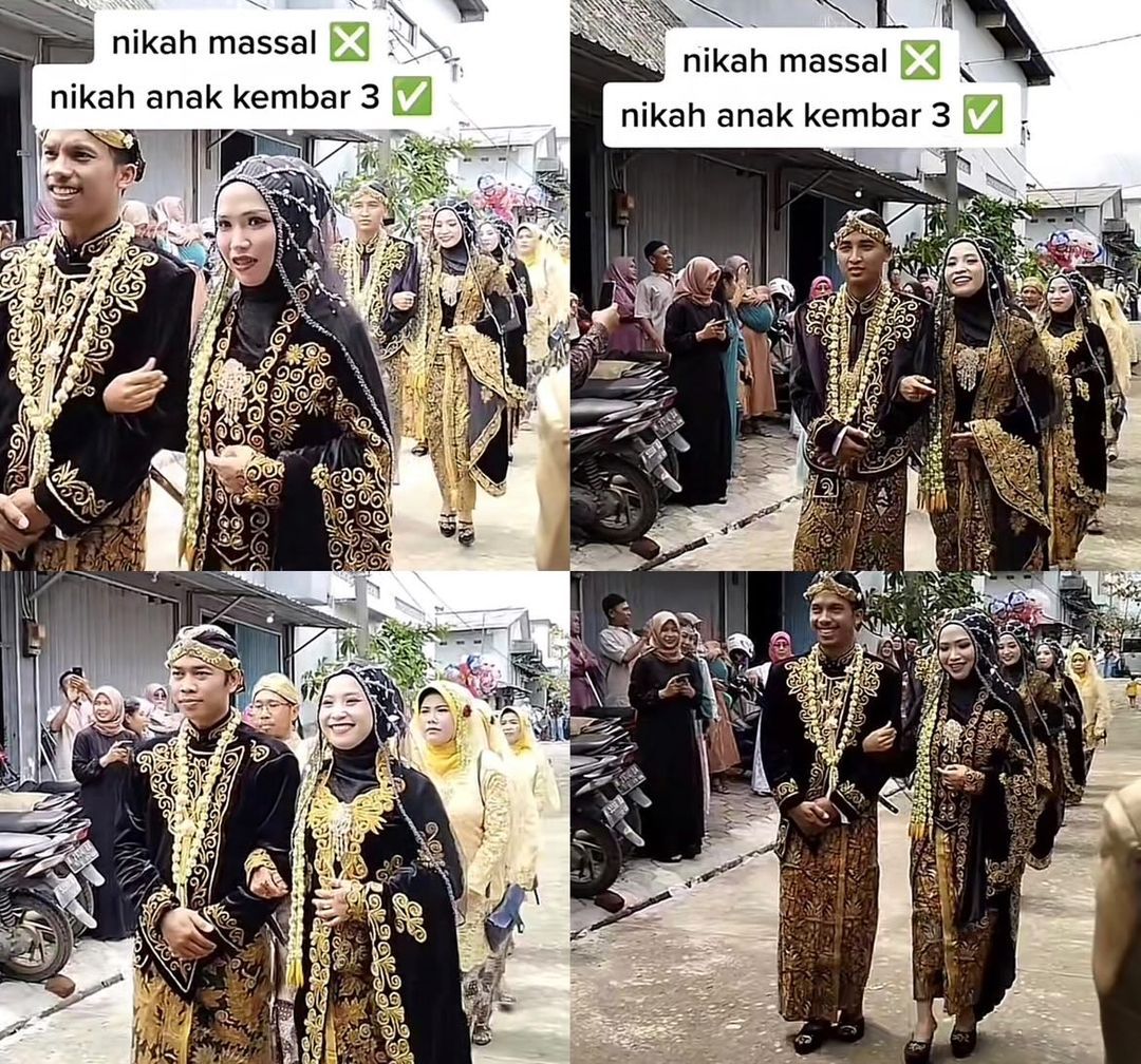 Pernikahan pengantin kembar 3 di Semarang, Jawa Tengah viral di media sosial.