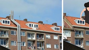 Saluran airnya disulap jadi kaki seorang wanita yang berada di atas atap ya guys ya. Foto: (Bored Panda).