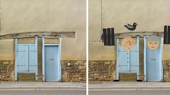 Imajinatif, dari pintu berubah menjadi sepasang kakek dan nenek yang mengangkat dumble bersama-sama. Foto: (Bored Panda).