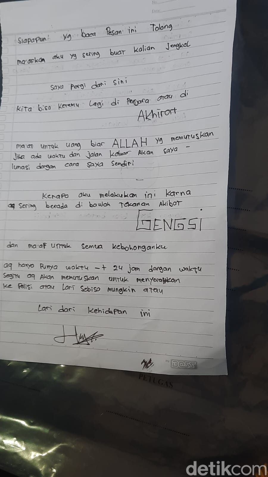 Isi surat yang ditulis oleh Heru Prastiyo, pelaku mutilasi di Kaliurang, Sleman. Ia menulis surat ini usai membunuh dan memutilasi Ayu Indraswari.