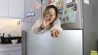 Kulkas yang digunakan Farida Nurhan hanya dua pintu atas bawah. Ukurannya tak begitu besar, mengingat arenya sangat kecil. Foto: YouTube Farida Nurhan