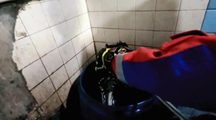 Seekor ular jenis sanca ditemukan berada dalam bak mandi warga Jakarta Timur (Jaktim). Untung saja ketahuan! (dok IG @damkarjakartatimur)