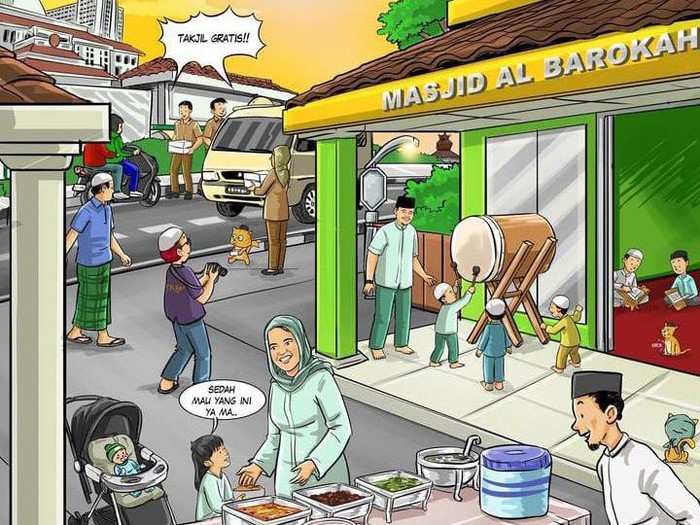 Poster Bobby soal Ramadan menunjukkan ilustrasi Nahyan yang sedang memukul beduk