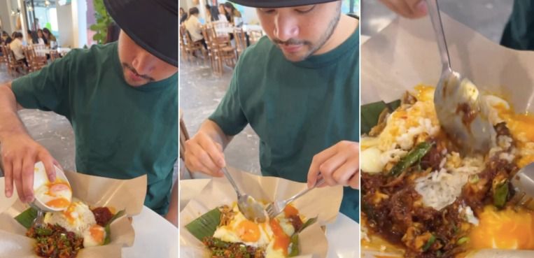 Makan Nasi Lemak Pakai Cara yang Unik, Pria Ini Menuai Pro Kontra