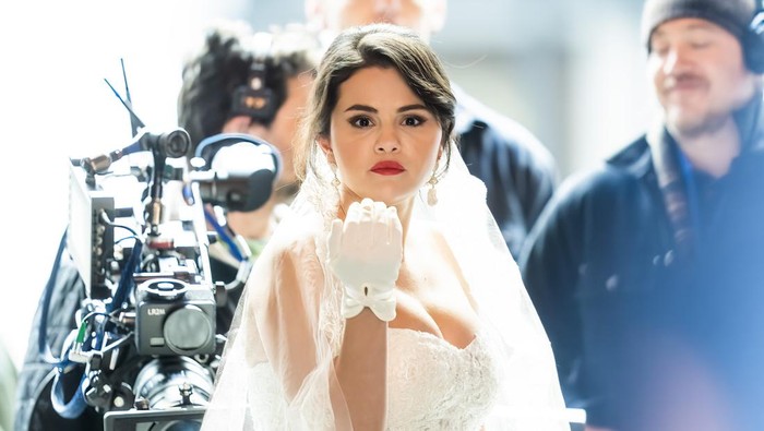 NEW YORK, NEW YORK - MARCH 21: Selena Gomez is seen filming Only Murders in the Building in the Upper West Side on March 21, 2023 in New York City. (Photo by Gotham/GC Images)