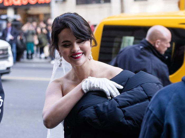 NEW YORK, NEW YORK - MARCH 21: Selena Gomez is seen filming Only Murders in the Building in the Upper West Side on March 21, 2023 in New York City. (Photo by Gotham/GC Images)