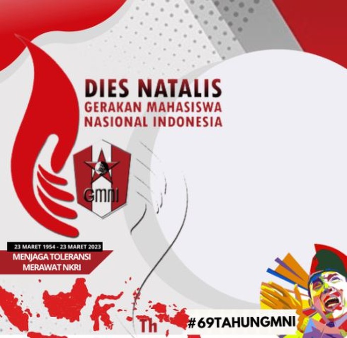 Twibbon Dies Natalis Gerakan Mahasiswa Nasional Indonesia (GMNI) ke-69 yang diperingati pada 23 Maret 2023.
