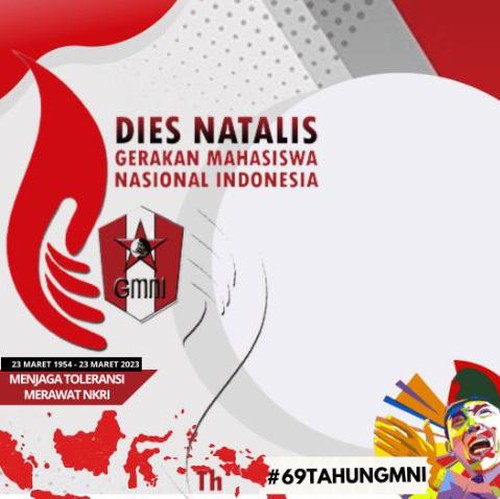 Twibbon Dies Natalis Gerakan Mahasiswa Nasional Indonesia (GMNI) ke-69 yang diperingati pada 23 Maret 2023.