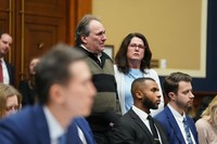 A TikTok branded backpack during a House Energy and Commerce Committee hearing in Washington, DC, US, on Thursday, March 23, 2023. TikToks chief executive officer faced pointed questions about the apps relationship with its Chinese parent company in his debut appearance before Congress, where combative lawmakers made it clear they dont accept his promise to keep users and their data safe. Photographer: Al Drago/Bloomberg via Getty Images