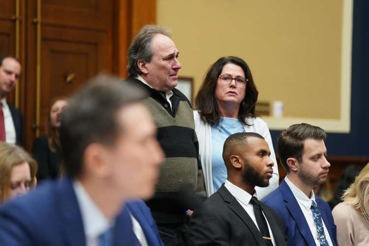 A TikTok branded backpack during a House Energy and Commerce Committee hearing in Washington, DC, US, on Thursday, March 23, 2023. TikToks chief executive officer faced pointed questions about the apps relationship with its Chinese parent company in his debut appearance before Congress, where combative lawmakers made it clear they dont accept his promise to keep users and their data safe. Photographer: Al Drago/Bloomberg via Getty Images